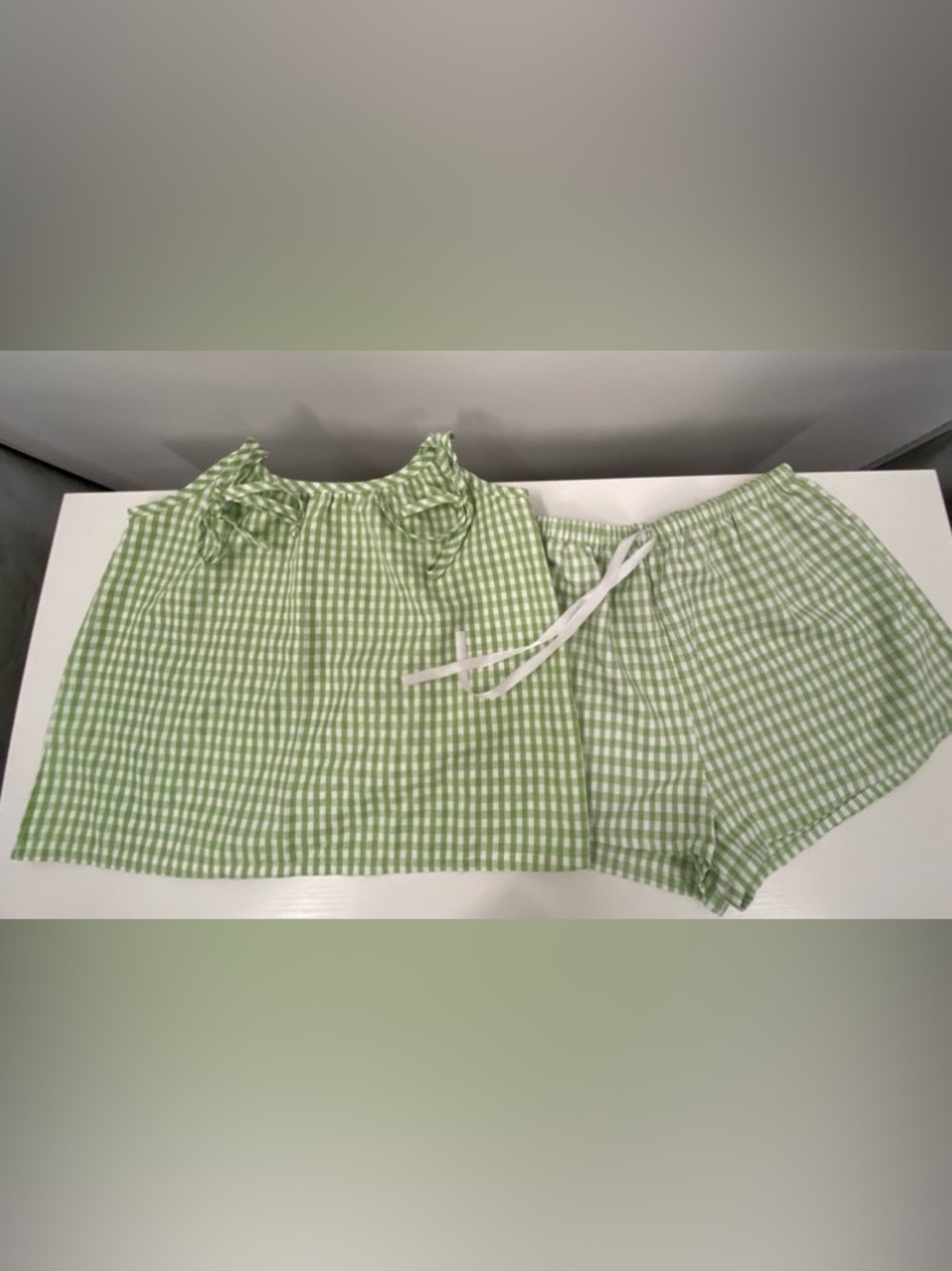 SHEIN  Gingham camisole Top & Short 2 pcs/set Green & White Plaid size small